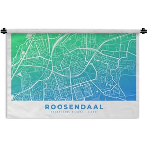 Wandkleed - Wanddoek - Stadskaart - Roosendaal - Blauw - 90x60 cm - Wandtapijt - Plattegrond