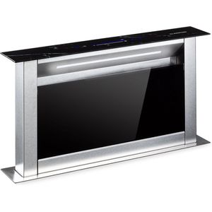 Klarstein Royal Flush Eco Downdraft Afzuigkap 60 cm - Uittrekbaar Tafel- & Werkblad Afzuigkap - Luchtafvoervermogen: Max. 576 M³/H - Touch Bediening-To-Slide Bedieningspaneel - LED-Verlichting Strip - Pure Ambience - Zwart Marmer