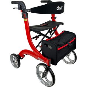 Rollator Nitro Medium - Rood - 1.60m tot 1.80m - Opvouwbaar - Lichtgewicht - Weggewerkte remkabels - Grote voorwielen - Eenvoudig in hoogte verstelbaar - Inclusief rugsteun en stokhouder