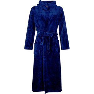 Badjas fleece - marine blauwe badjas met capuchon - flanel fleece badjas unisex - maat S/M