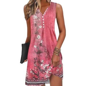 Lichte Boho Zomerjurk voor Dames - Mouwloos met V-hals en Bloemenprint - Perfect voor Strand en Casual Gelegenheden