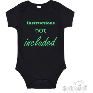 100% Katoenen Romper ""Instructions not included"" Unisex Katoen Zwart/mint Maat 62/68