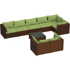 VidaXL 9-delige Loungeset met Kussens - Poly Rattan Bruin