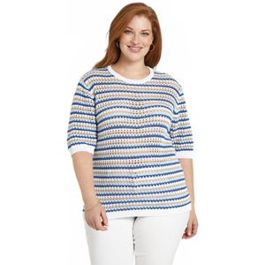 Zacht gestreepte opengewerkte trui met korte mouwen