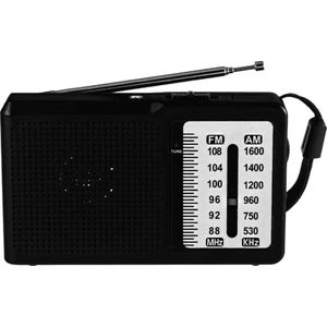 Draagbare Mini Pocket Radio AM/FM op batterijen - Zwart