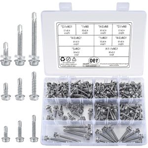 Zelfborende schroeven assortiment kit - 190 stuks zeskantige sluitringkop