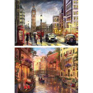 2 in 1 Legpuzzel - 2 x 500 stukjes - London & Venice - 36,1 x 48,8 cm - Londen & Venetie puzzel