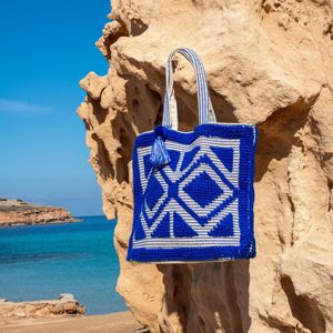 Bohemida Ibiza Bag XL - Mom bag- Boho Royal Blue - Diep Blauw - Grote Strandtas / Weekendtas /Schoudertas - Katoen & Wol - Afsluitbaar