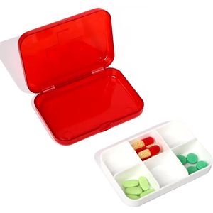 Scoby - Medicijnhouder - Reispillendoos - Doseringsdoosje - Travel Case - 6 vaks - Rood