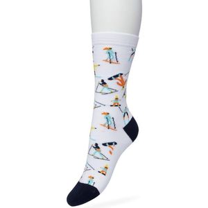 Bonnie Doon Dames Sokken met Wintersport Print maat 36/42 Wit - Thema Sokken - Skiën - Ski - Snowboard - Cadeau Sokken - Word je Happy en vrolijk van - Zacht Katoen met Gladde Teennaad - Comfortabel - Perfect Cadeau - White - BT991128.103