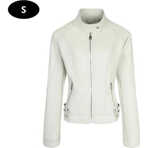 Bovista Leren Jas - Leather Jacket - Lederen Jas - Bomberjack - Pilotenjack - Blazer - Biker - Motorjas - Motormuis - Dames - Wit S