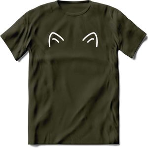 Kattenoortjes - Katten T-Shirt Kleding Cadeau | Dames - Heren - Unisex | Kat / Dieren shirt | Grappig Verjaardag kado | Tshirt Met Print | - Leger Groen - XXL