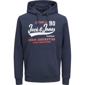 JACK & JONES Logo sweat hood slim fit - heren hoodie katoenmengsel met capuchon - blauw - Maat: L