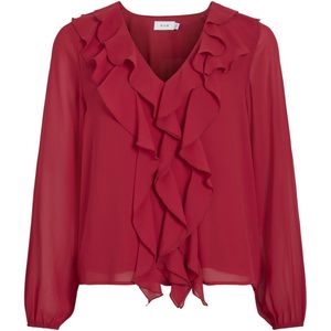 Vila - Blouse Viane V-neck Frill Top - Jester Red - Dames