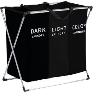 BRASQ Wasmand Opvouwbaar 3 vakken - Wassorteerder 65x39x60 cm - Wasbox Zwart - 118 Liter - Basket