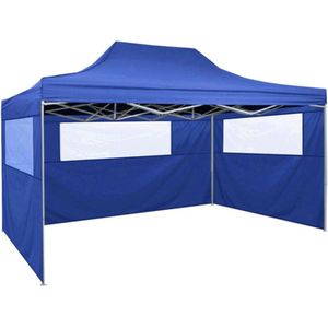 VidaXL Vouwtent 3x4,5 m Blauw - Inclusief 3 Wanden