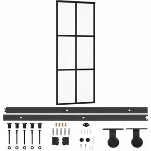 vidaXL Schuifdeur - Schuifdeuren - Glijdeur - Glijdeuren - Schuifdeur met beslag 76x205 cm aluminium en ESG-glas