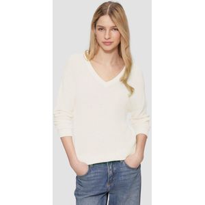 QS - Trui - Offwhite - Knitwear - V-hals, Lange Mouw, Normale Pasvorm