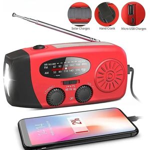 Noodradio - Draagbare FM Radio - Handcrank Radio - Zonnelader - Powerbank - Zaklamp - Tafellamp - AM/FM/NOAA Radio - Oplaadbaar via USB/Zonne-energie/Handslinger - Campingradio - Noodradio Outdoor - Compacte Radio - Radio op Batterij