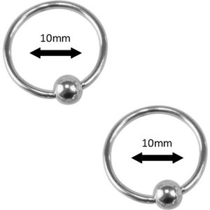 Fako Bijoux® - Ball Closure Piercing - Ring - 10mm - Zilverkleurig - 2 Stuks