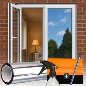 Isolerende Raamfolie - 90cm x 200 cm - Energiebesparing - Met gratis Rakel - Spiegeleffect - Anti-Inkijk - HR++
