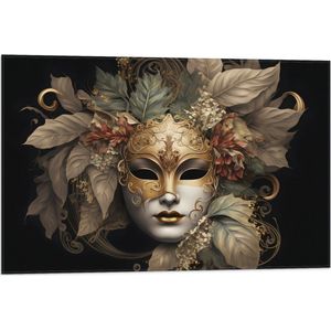 Vlag - Venetiaanse carnavals Masker met Gouden en Beige Details tegen Zwarte Achtergrond - 75x50 cm Foto op Polyester Vlag