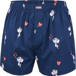 Happy Shorts Wijde Boxershort Heren Muis Met Hartjes Blauw - Losse boxershort - Maat M