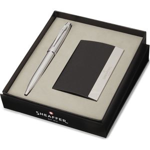 Sheaffer balpen giftset - 100/G9306 - brushed chrome nickel plated - met visitekaarthouder - SF-G2930651-3