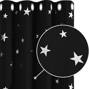 2 stuks gordijnen met ogen, ondoorzichtig, isolerend, anti-kou, sterrenmotief, 132 x 214 cm, Halloween, zwart