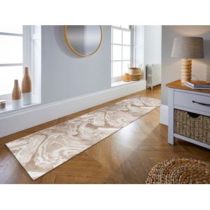 Flycarpets Loper Modern Vloerkleed - Marbled - Laagpolig - Marmer - Naturel - 60x230 cm