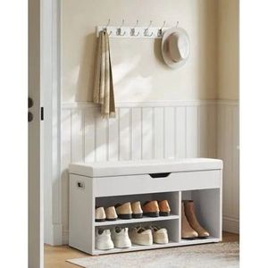 Gran Vida® - Schoenenbank - Opbergruimte - Zacht Kussen - Modern Design - 80x44x30 cm - Wit