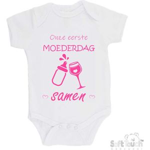 100% katoenen Romper ""Onze eerste moederdag samen"" Meisjes Katoen Wit/roze Maat 56/62