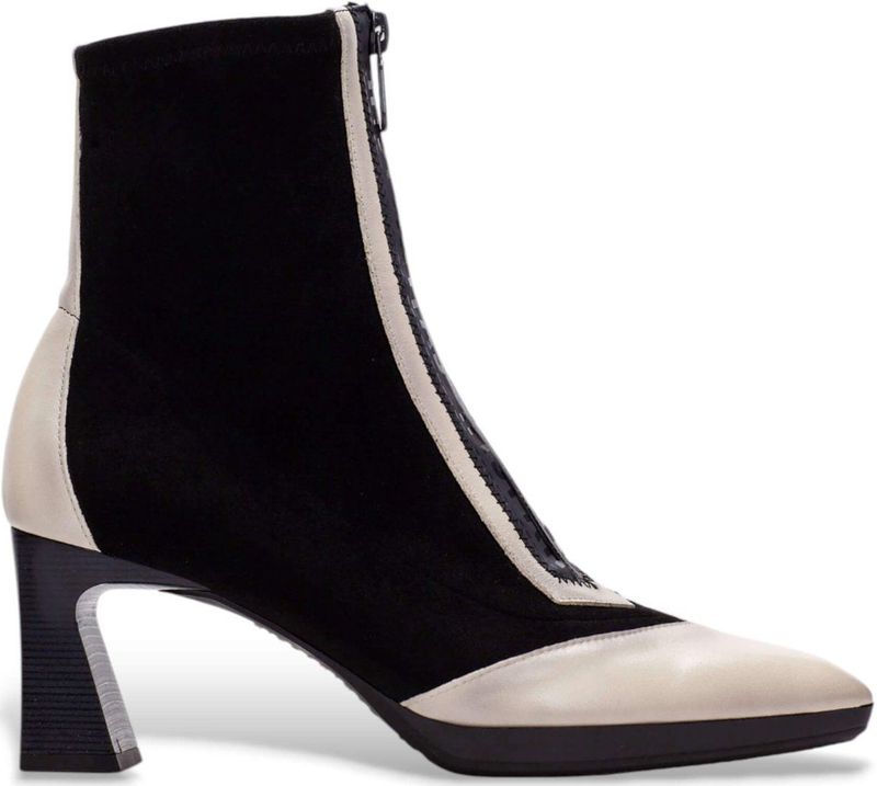 Hispanitas - Soho - Leren Enkellaarsjes - Zwart - Geometrische Hak - Waterdicht