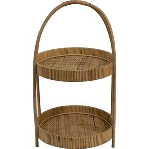 Clayre & Eef Etagère 2 laags Ø 30x54 cm Bruin Rotan Rond Fruitschaal etagère