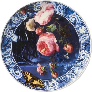 Heinen Delftsblauw wandbord bloemen van de gouden eeuw groot