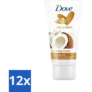 12 x Dove - Handcrème - Body Love Restoring Care - Kokos & Almond - Hydraterend - Droge huid - 75 g - Handcrème - Droge Huid - Hydraterende Crème - Kokos - Amandel