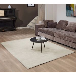 Flycarpets Malaga Laagpolig Vloerkleed - Crème - Wasbaar Tapijt - Loper - 80x150 cm