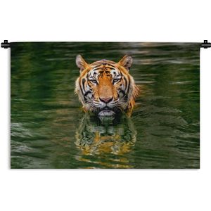 Wandkleed Bosleven - Bengal tiger in water with reflection Wandkleed katoen 180x120 cm - Wandtapijt met foto XXL / Groot formaat!