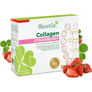 Biostile – Collageen Aardbei – 5 Bronnen van Gehydrolyseerd Collageen – Vitamine C – 30 Zakjes
