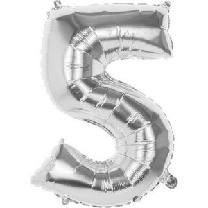 5 Jaar Folie Ballonnen Zilver- Happy Birthday - Foil Balloon - Versiering - Verjaardag - Jongen / Meisje - Feest - Inclusief Opblaas Stokje & Clip - XXL - 115 cm
