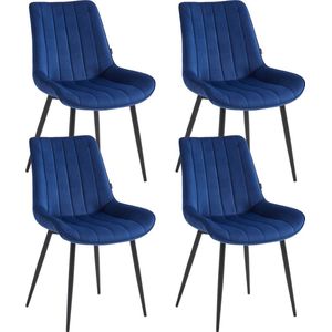 Colenis® - Verta Eetkamerstoel - Set Van 4 - Blauw - Velvet - Industrieel