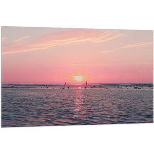 Vlag - Roze Zonsondergang aan Zee met Meeuwen - 120x80 cm Foto op Polyester Vlag