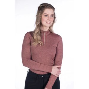 HKM-Trainings shirt lange mouw-rosewood melange- maat m