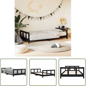 The Living Store Kinderbedframe 90x200 cm massief grenenhout zwart - Kinderbed Frame - Houten Bed - Kids Bed - Grenenhouten Bed - Zwart Kinderbed