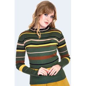Voodoo Vixen - 70s Green Stripe Sweater/trui - M - Olijfgroen