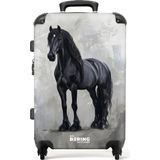 NoBoringSuitcases.com® - Kinderkoffer groot - Kindertrolley koffer - Statisch portret van een zwart paard - Rolkoffer lichtgewicht - Reiskoffer met 4 wielen - Grote trolley XL - 20 kg bagage