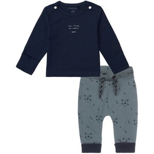 Dirkje - Noppies - Kledingset - 2 delig - Broek groen met beertjes - Navy shirt met print - Maat 50