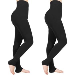 Thermische leggings voor dames, 2 stuks, winterwarme leggings, gevoerd met fleece, hoge taille, ondoorzichtige leggings, elastische broek voor yoga en beweging