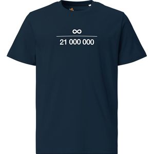 Bitcoin Infinity Symbool - Unisex - 100% Biologisch Katoen - Kleur Marine Blauw- Maat XL | Bitcoin cadeau| Crypto cadeau| Bitcoin T-shirt| Crypto T-shirt| Crypto Shirt| Bitcoin Shirt| Bitcoin Merch| Crypto Merch| Bitcoin Kleding