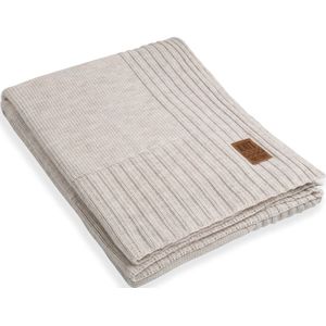 Knit Factory Uni Gebreid Plaid XL - Woondeken - plaid - Wollen deken - Kleed - Beige - 195x225 cm